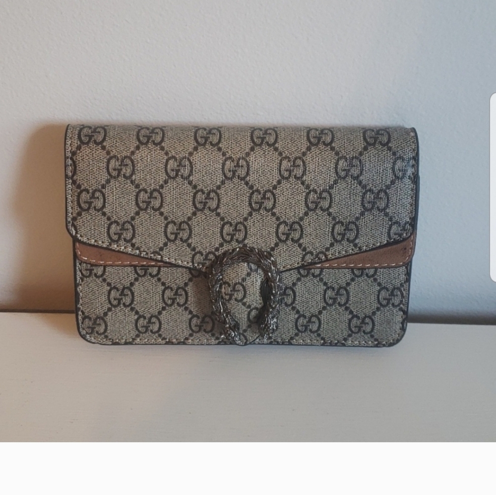 Beige and Brown Women's Crossbody Bag